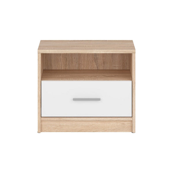 Noptiera NEPO PLUS, stejar sonoma/alb, PAL, 50x34x43 cm