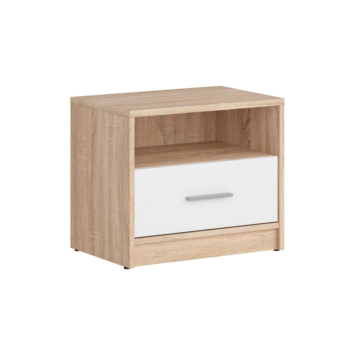 Noptiera NEPO PLUS, stejar sonoma/alb, PAL, 50x34x43 cm