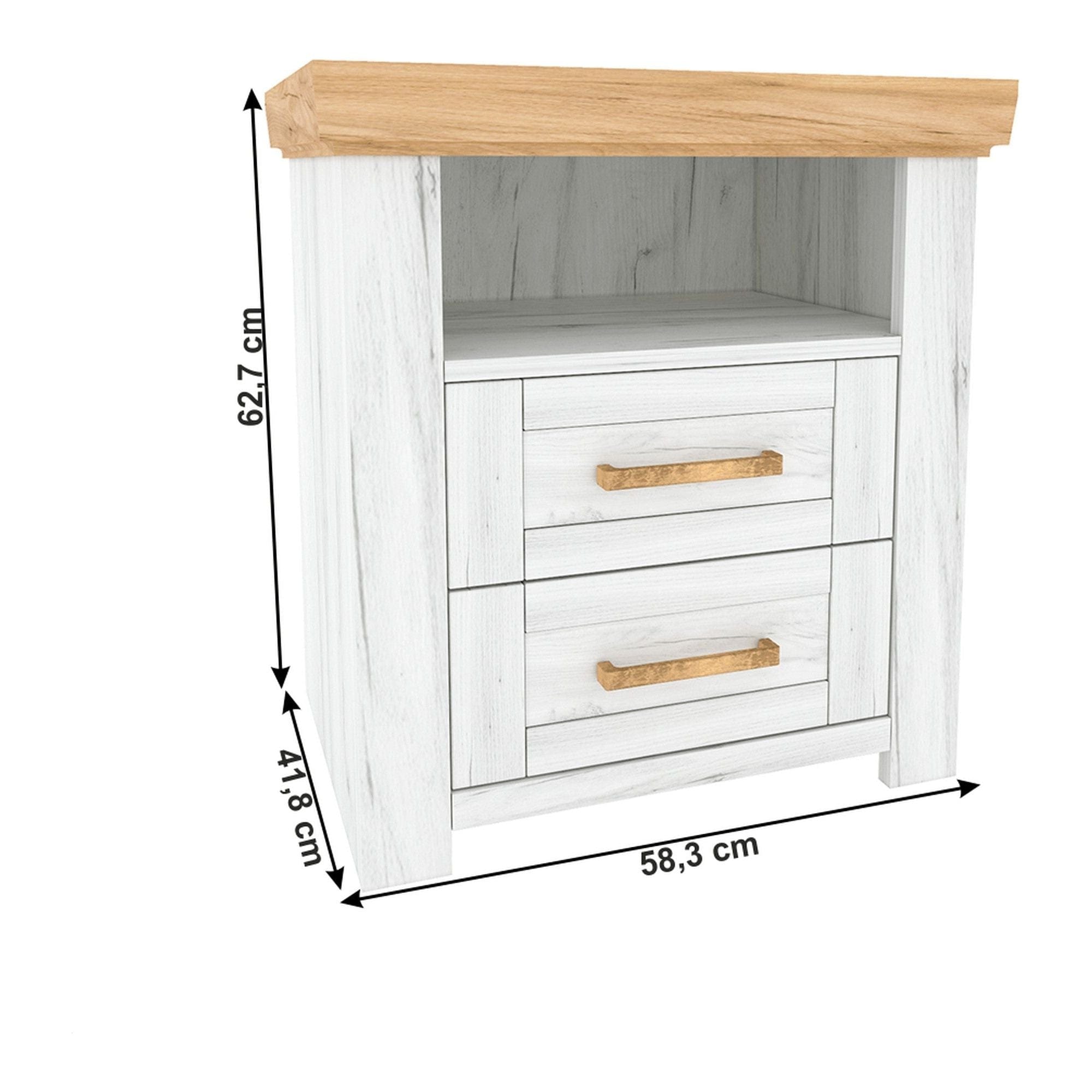 Noptiera SUDBURY X, stejar craft auriu/stejar craft alb, DTD laminat, 58x42x63 cm