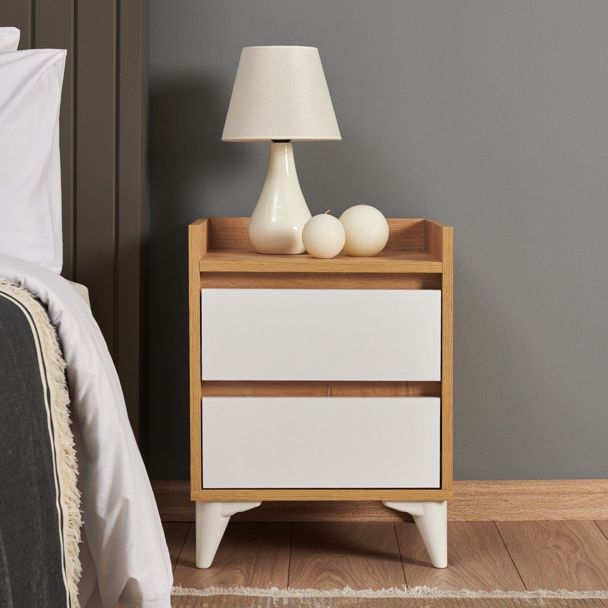 Noptiera TUVALLE 041, stejar/alb, PAL melaminat, 45x40x59 cm