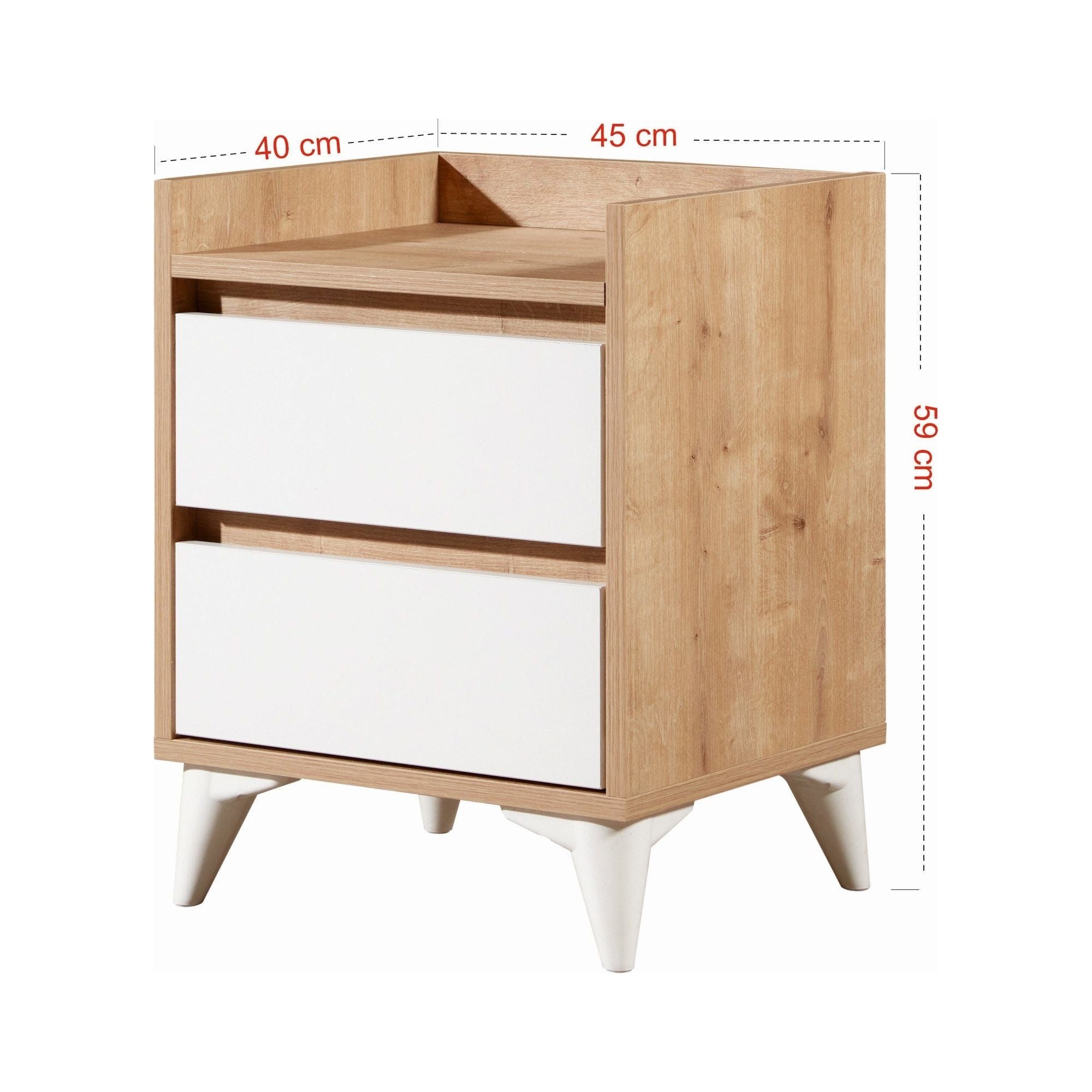 Noptiera TUVALLE 041, stejar/alb, PAL melaminat, 45x40x59 cm