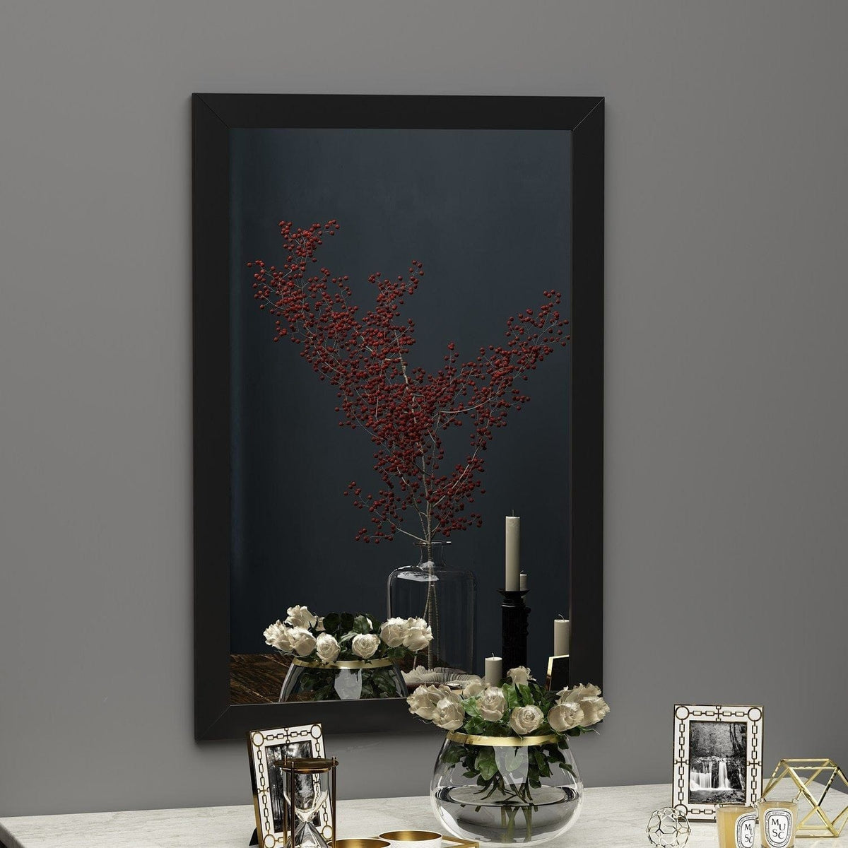Oglinda LIPA, negru, 50x2x75 cm