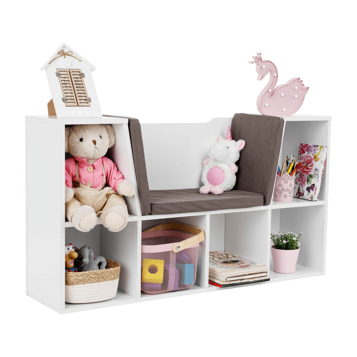Organizator FERIA, DTD laminat, alb/maro, 112x27x61 cm