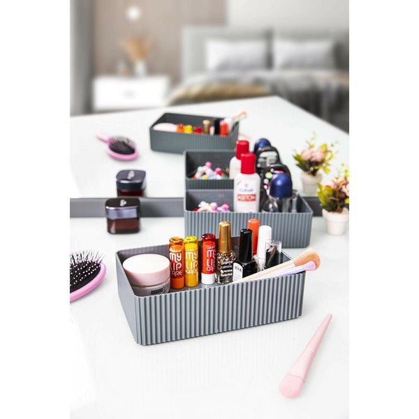 Organizator machiaj LV221, gri, plastic, 21x13x6 cm