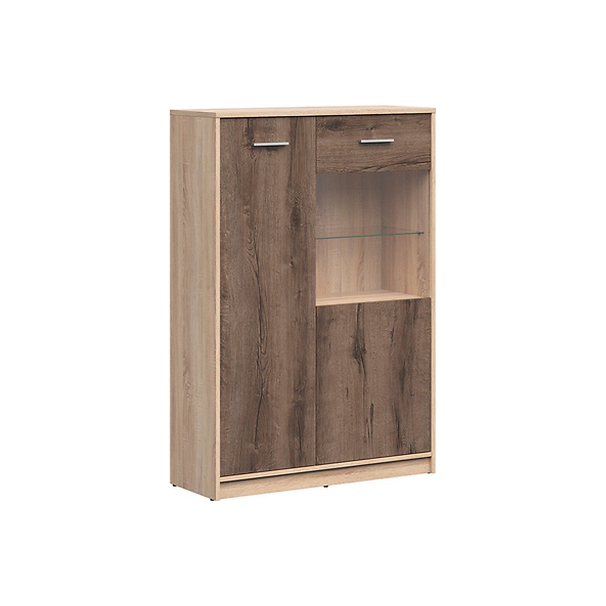 Vitrina NEPO PLUS, stejar inchis/stejar sonoma, lemn, 90x34x132 cm