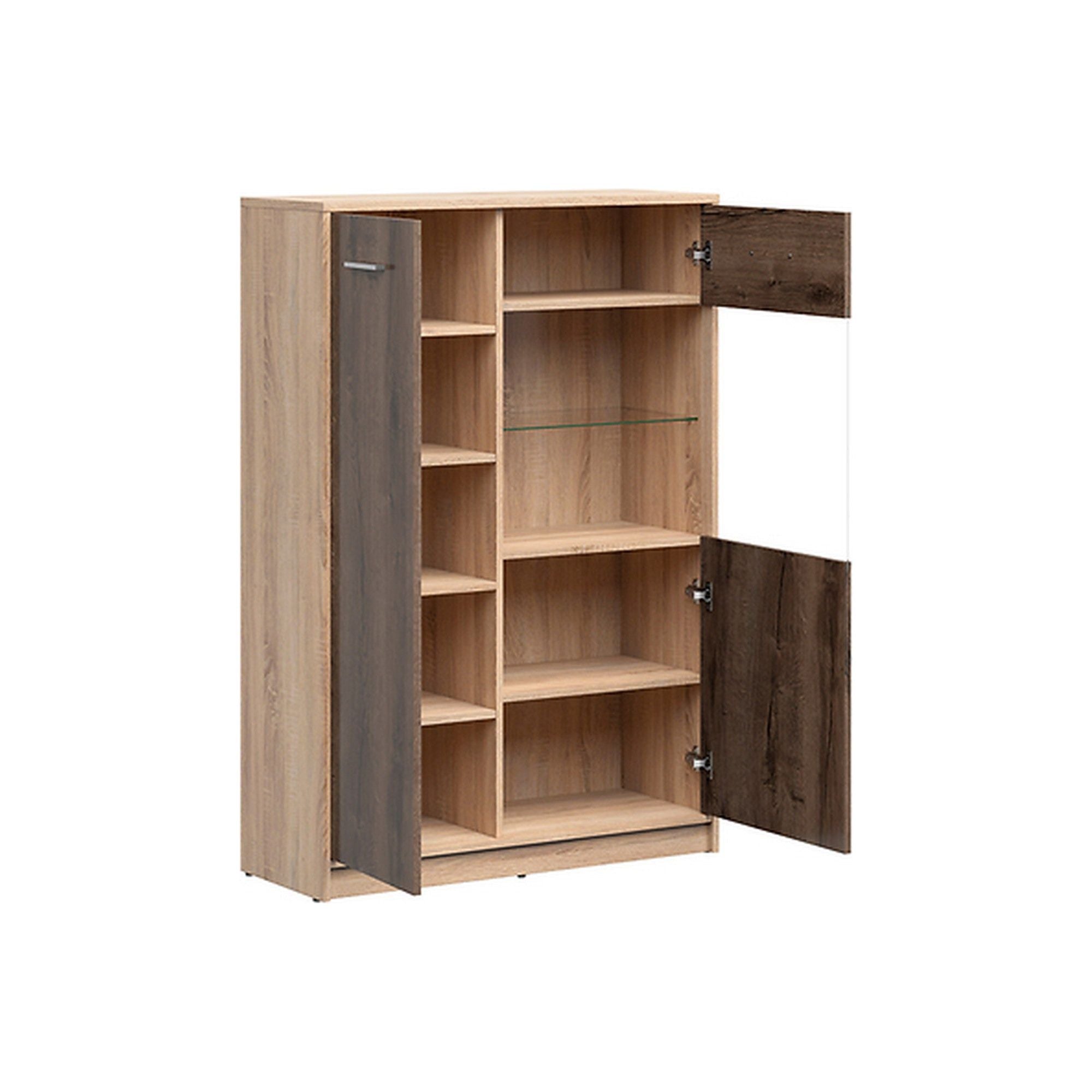 Vitrina NEPO PLUS, stejar inchis/stejar sonoma, lemn, 90x34x132 cm