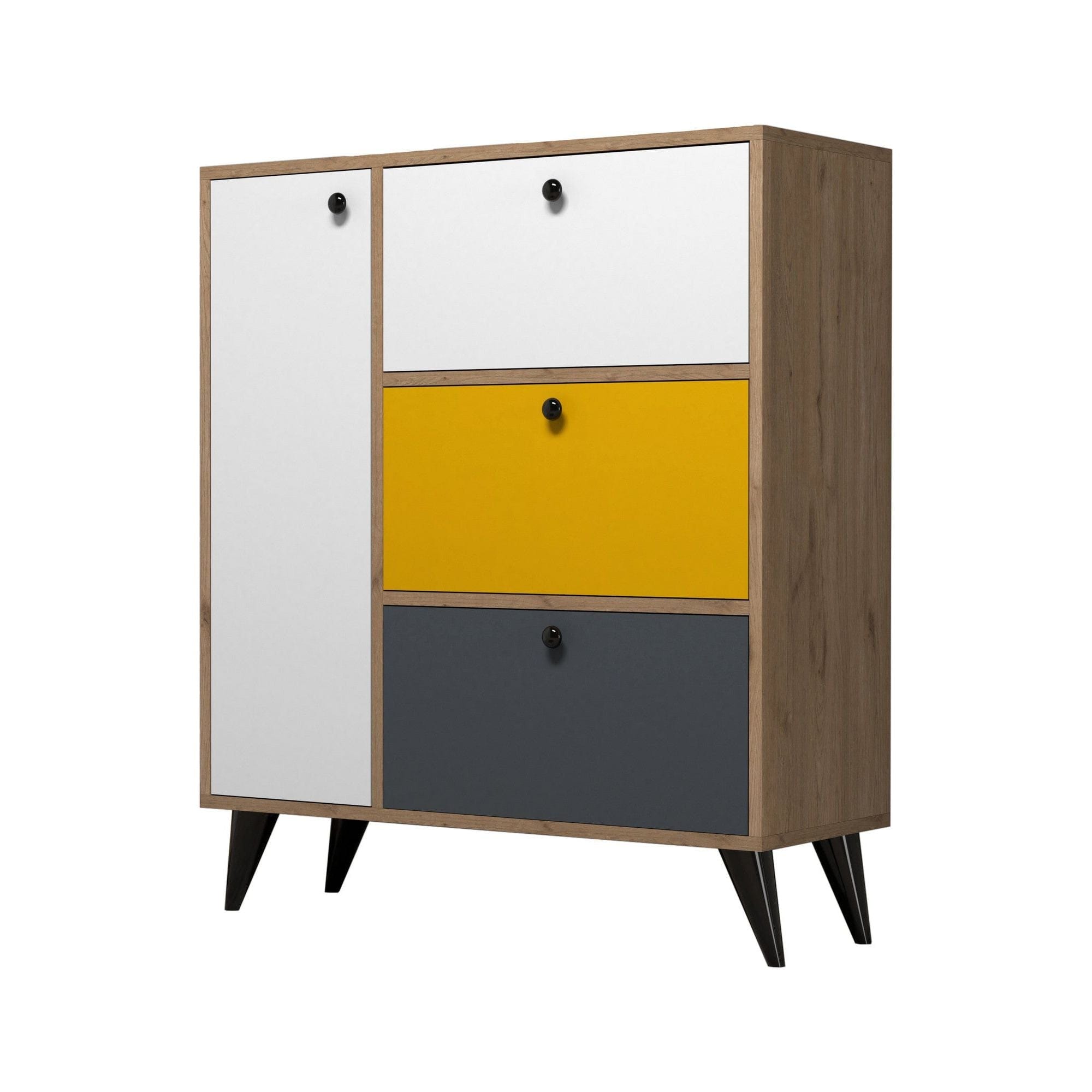 Pantofar BELLA 1804, stejar/alb/galben, PAL melaminat, 90x35x105 cm