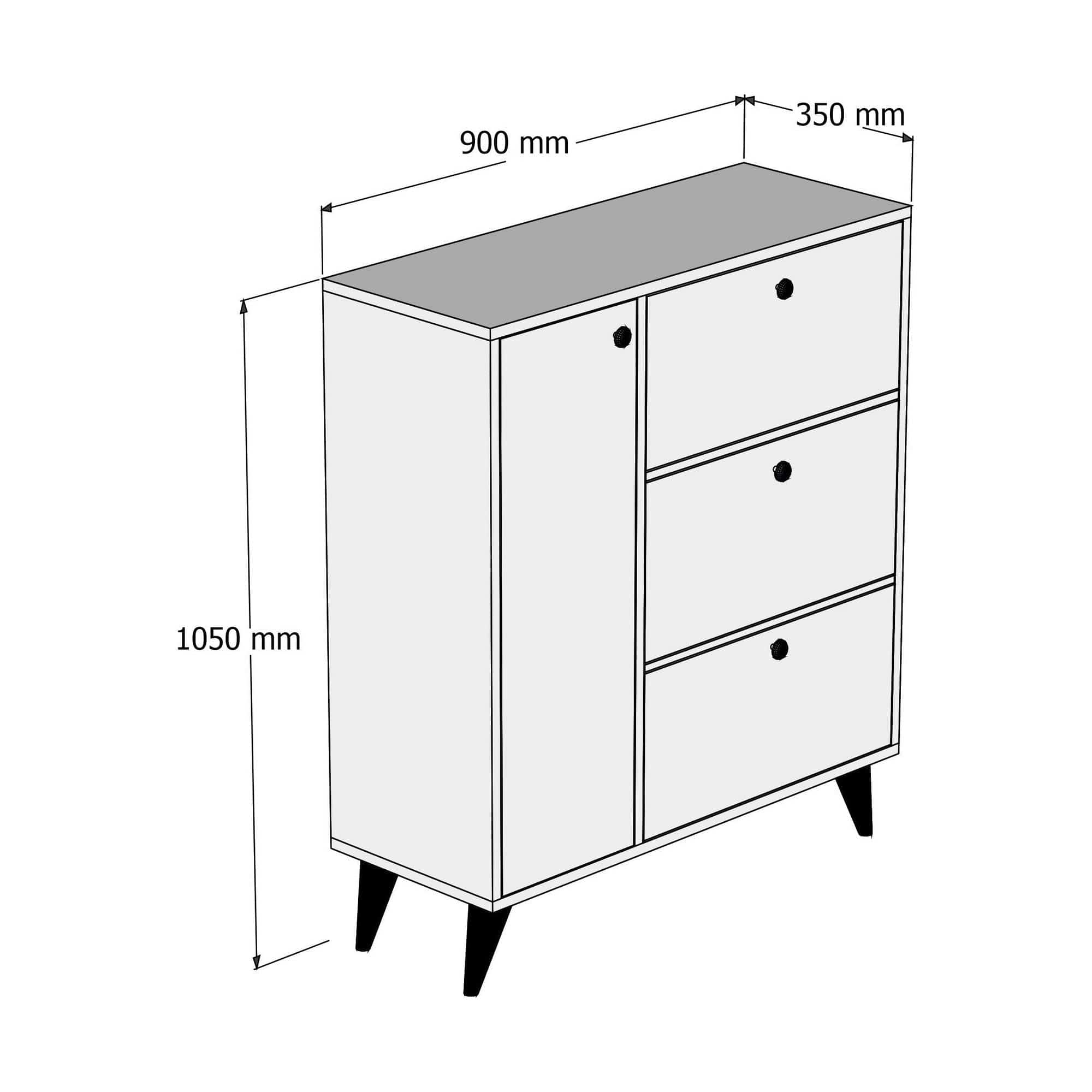 Pantofar BELLA 1804, stejar/alb/galben, PAL melaminat, 90x35x105 cm