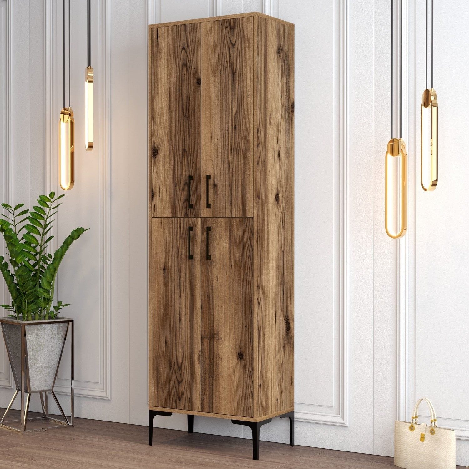 Pantofar BERLIN A, nuc, PAL melaminat/metal, 60x35x200 cm