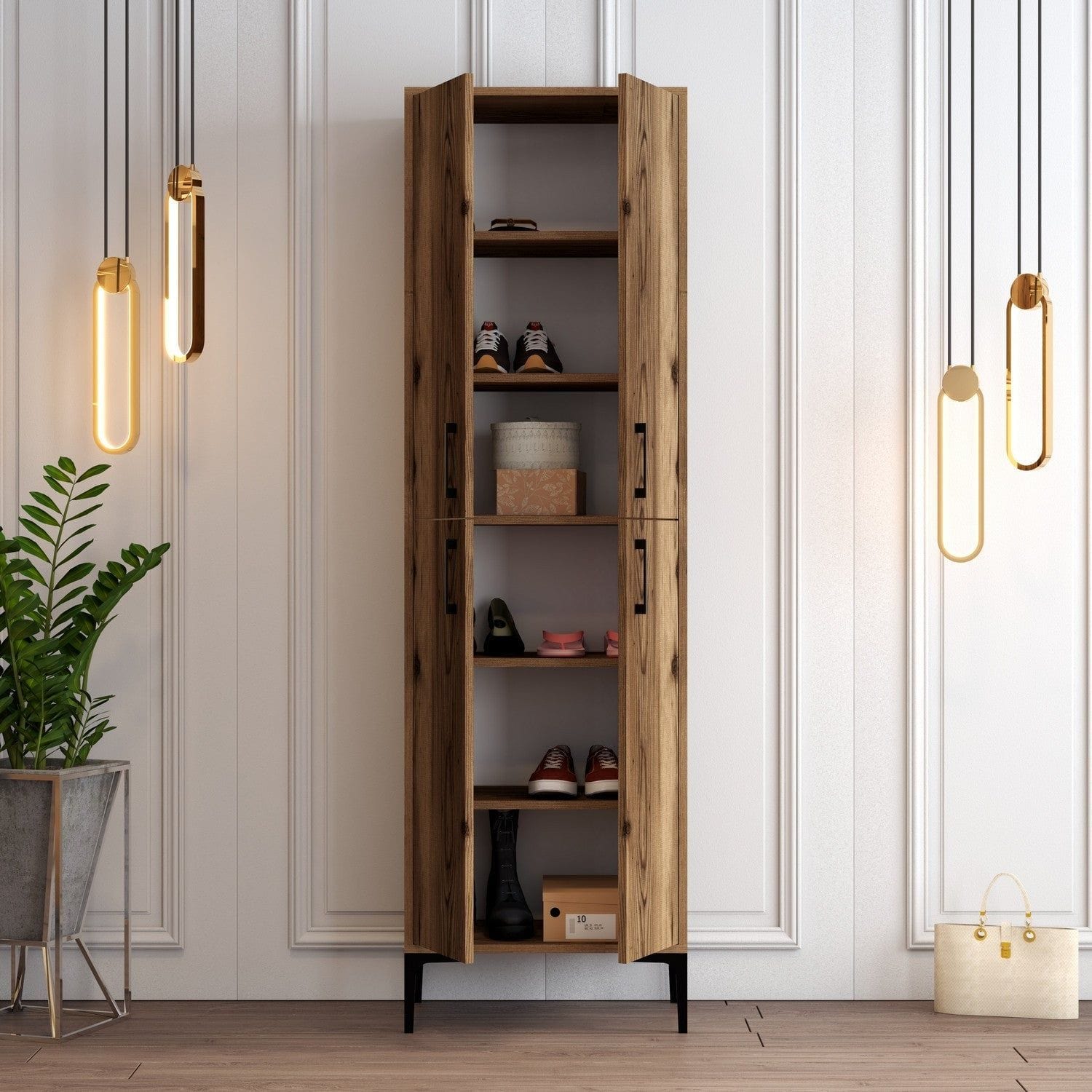 Pantofar BERLIN A, nuc, PAL melaminat/metal, 60x35x200 cm