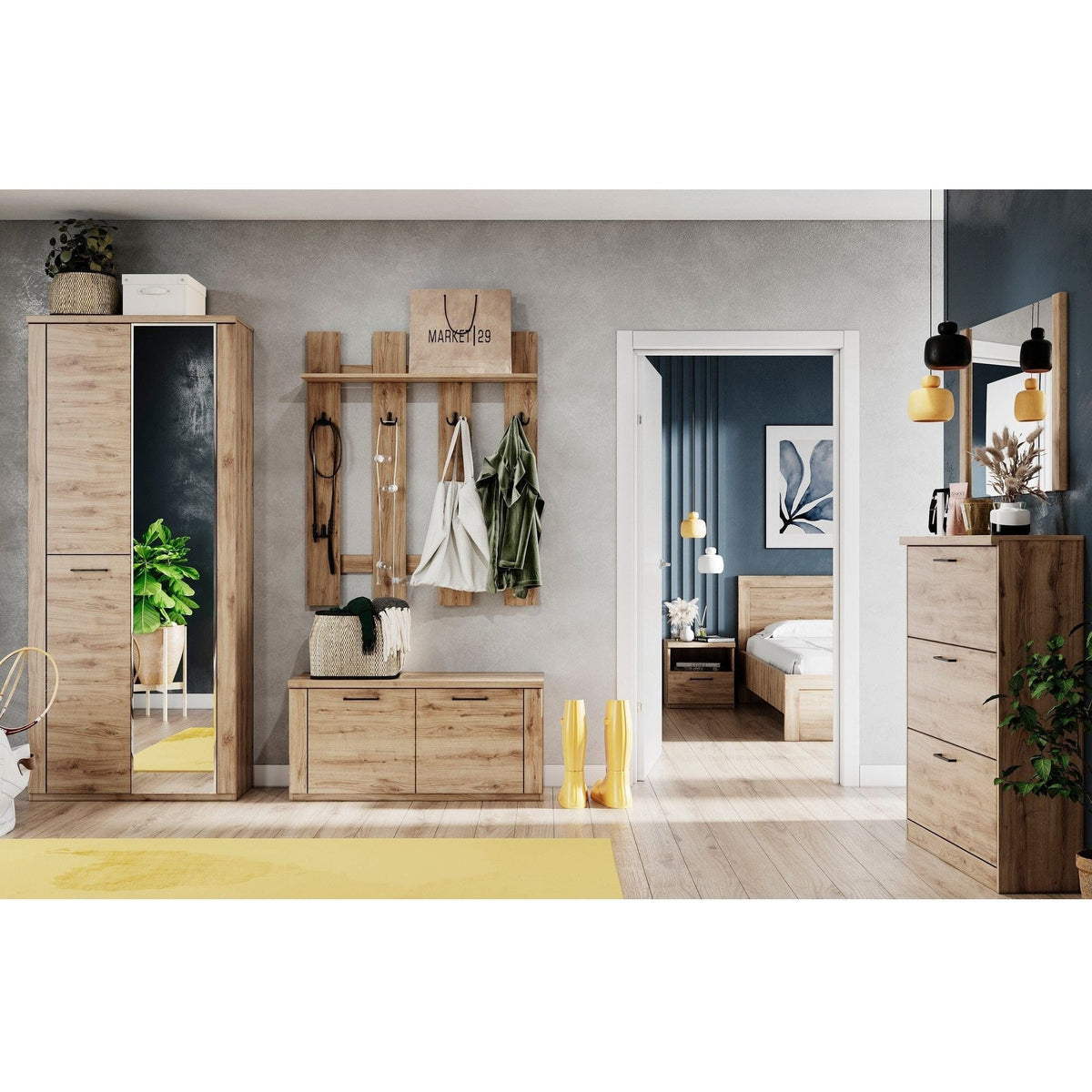 Pantofar DOORSET, stejar navarra, PAL laminat, 110x41x53 cm