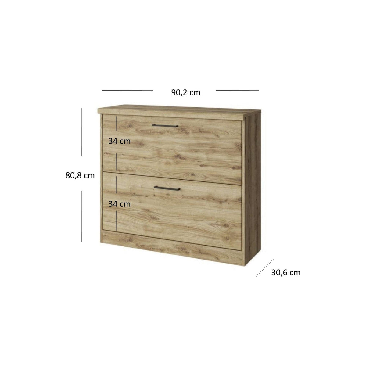 Pantofar DOORSET, stejar navarra, PAL laminat, 90x31x81 cm