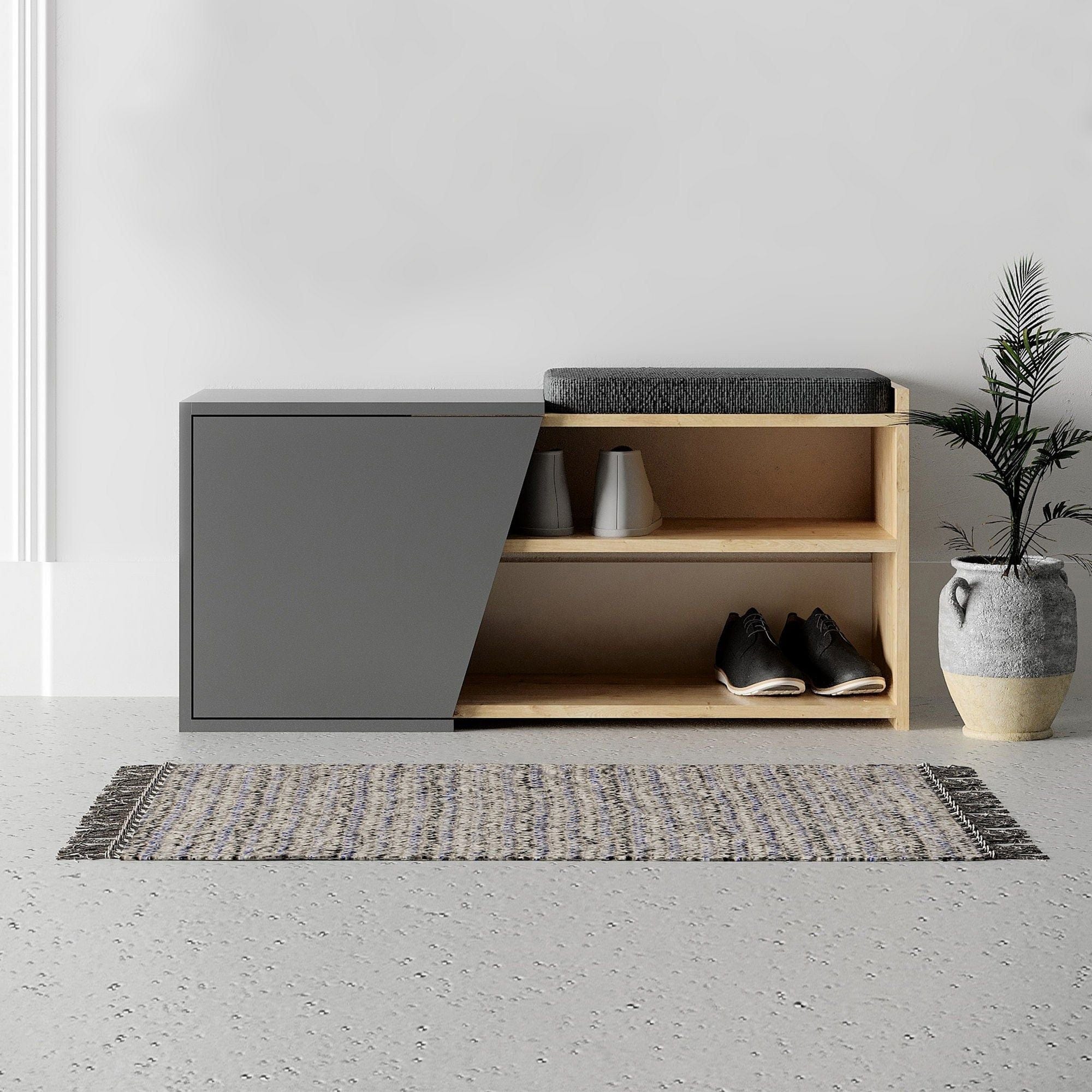 Pantofar FIONA, gri antracit/stejar, PAL melaminat, 104x47x37 cm