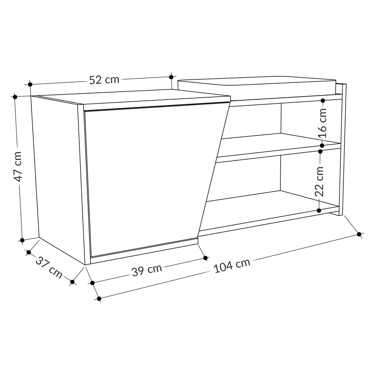 Pantofar FIONA, gri antracit/stejar, PAL melaminat, 104x47x37 cm