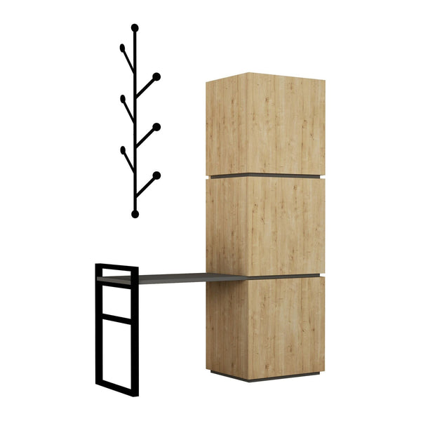 Pantofar MELLO, stejar/negru, PAL melaminat/metal, 109x39x149 cm