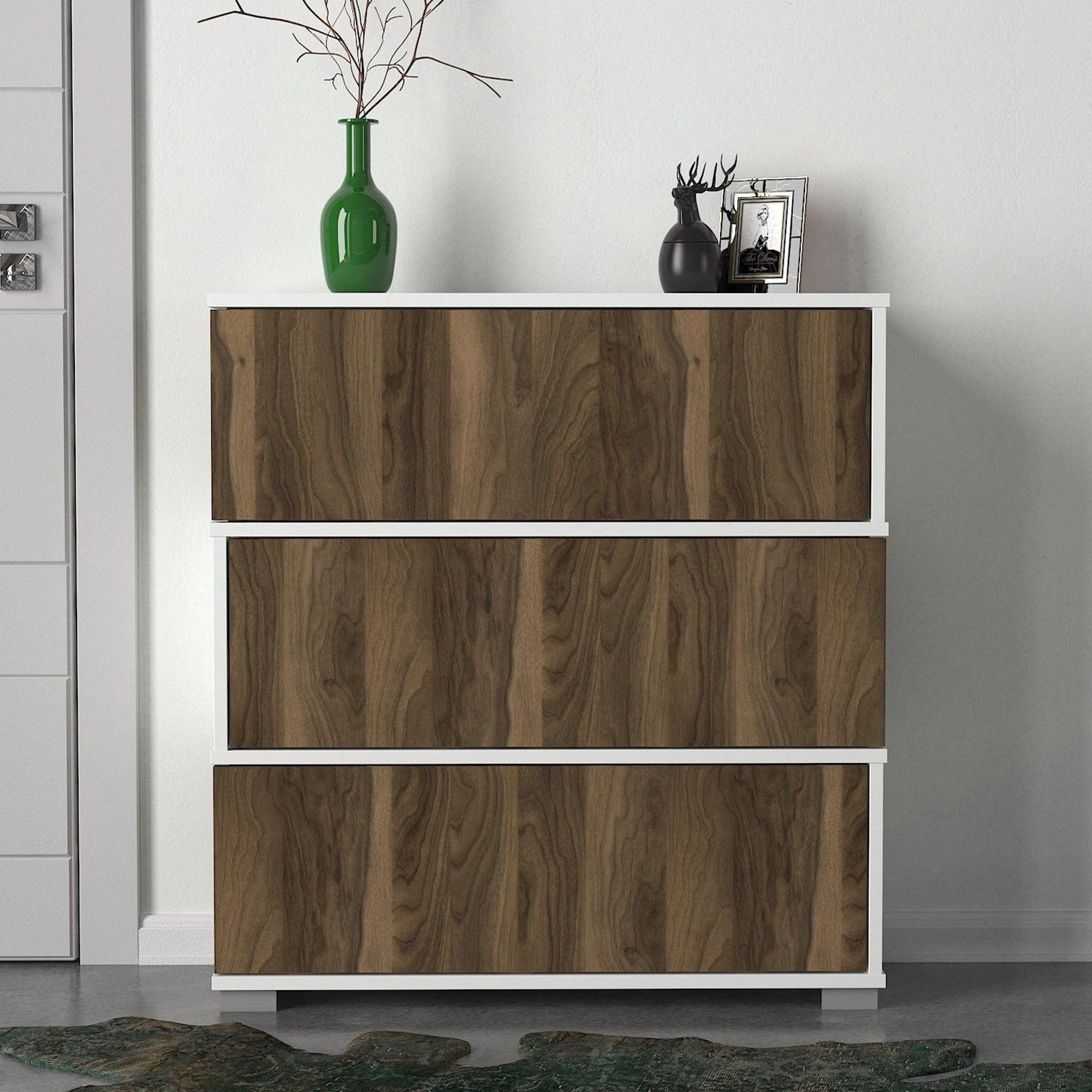 Pantofar NAPOLYON, alb/nuc, PAL melaminat, 90x30x93 cm