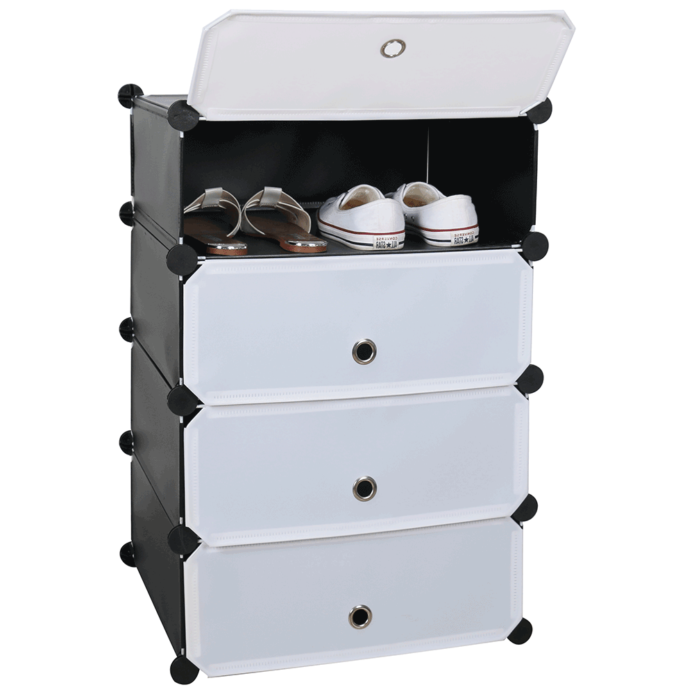 Pantofar PORET, negru/alb, plastic/metal, 49x37x76 cm