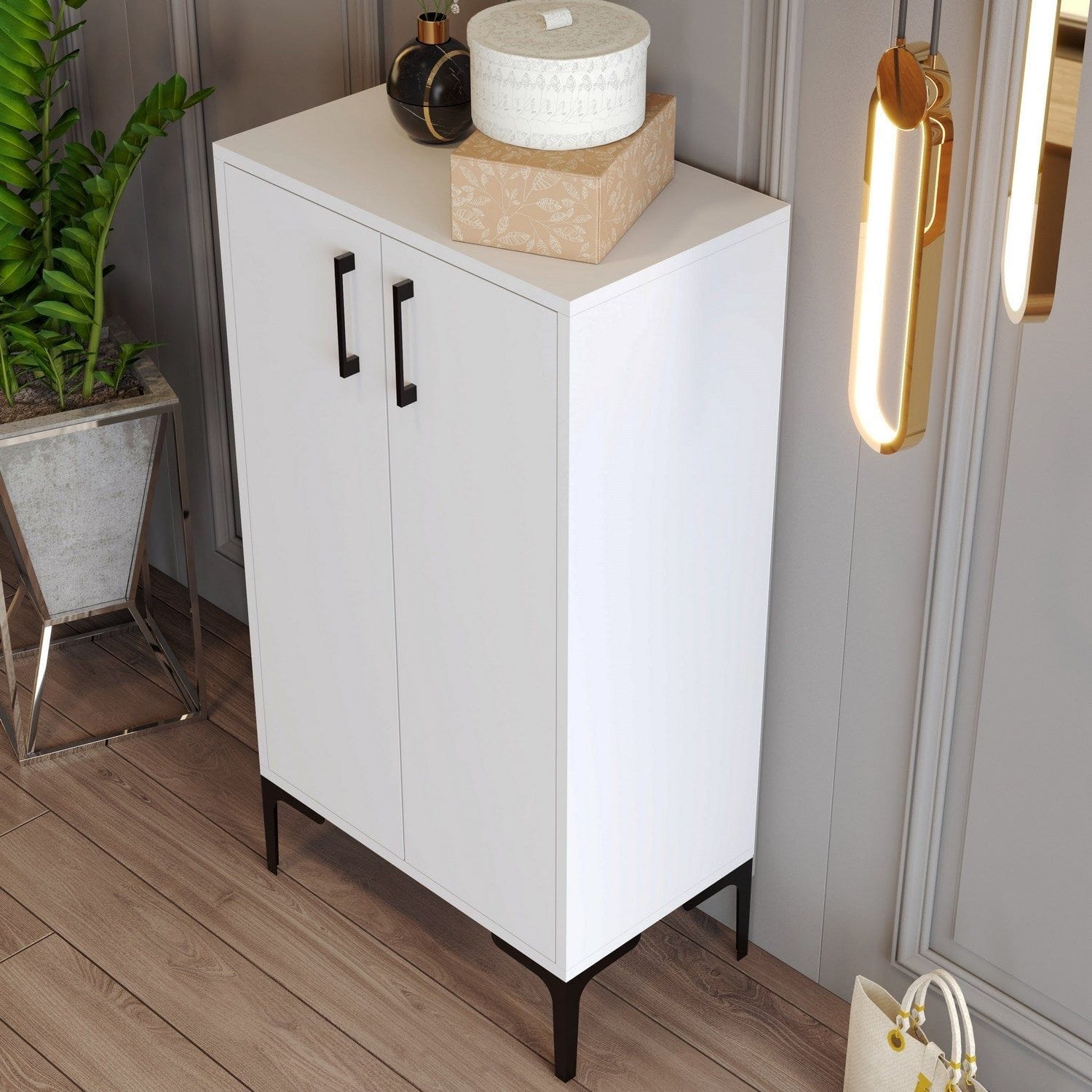 Pantofar PRAG, alb, PAL melaminat, 60x35x111 cm