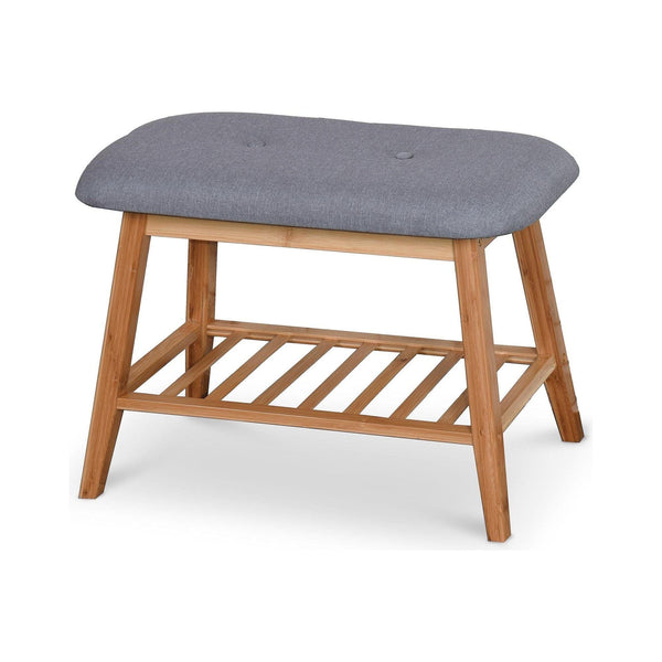 Pantofar ST14, gri/stejar natural, stofa/lemn de bambus, 60x30x44 cm
