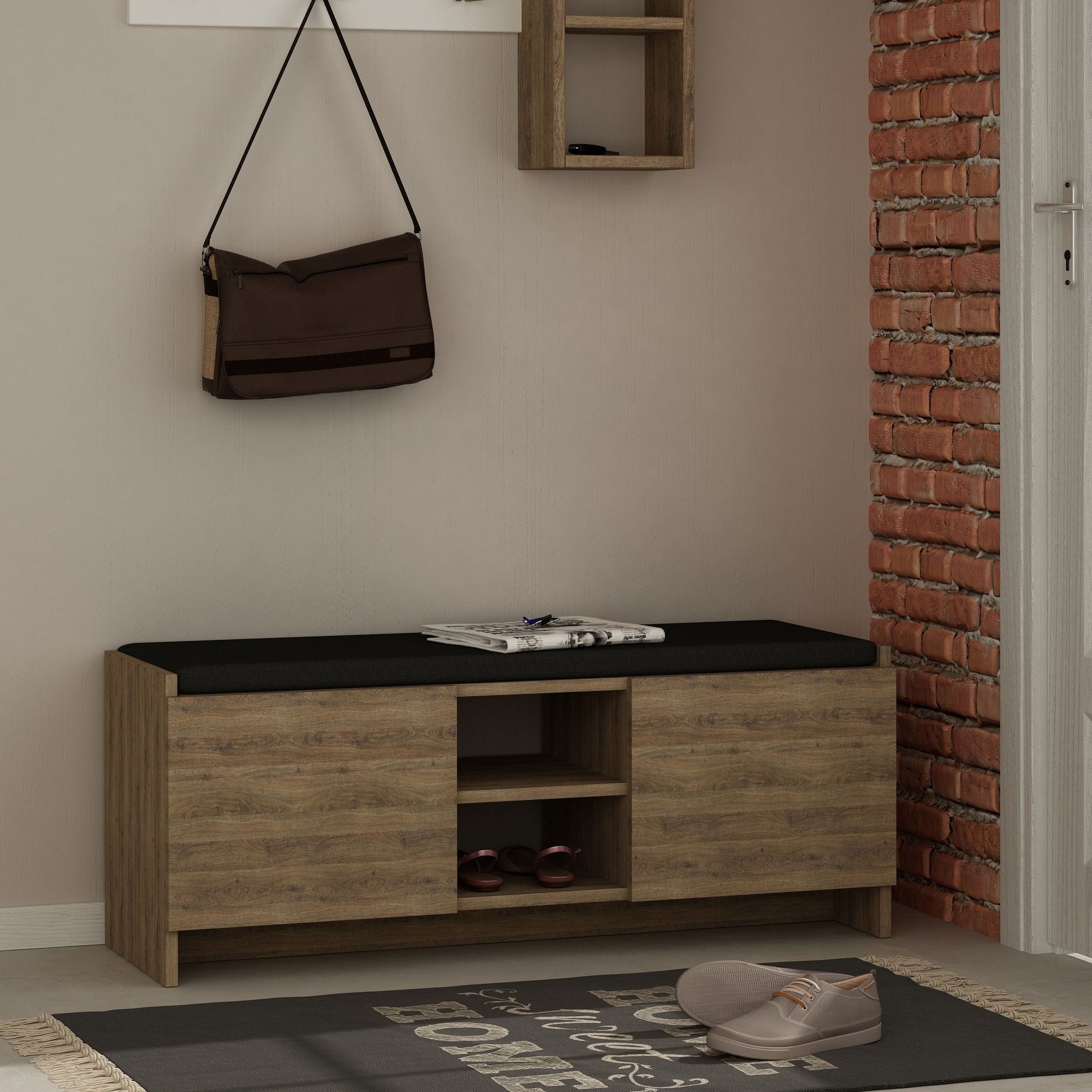 Pantofar ZULLA, stejar inchis, PAL melaminat, 110x37x43 cm