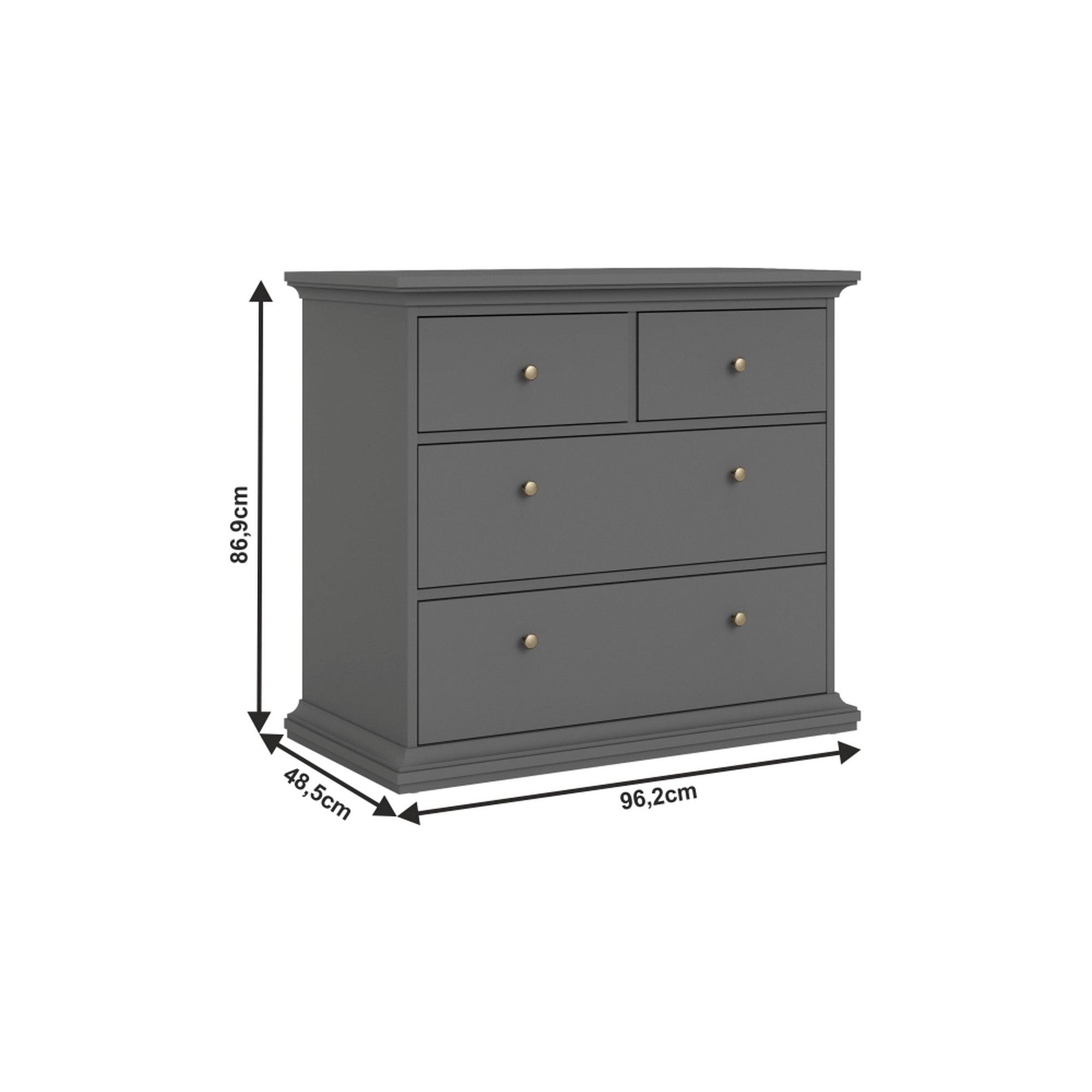 Comoda PARIS, gri, PAL laminat/MDF lacuit/metal, 96x49x87 cm