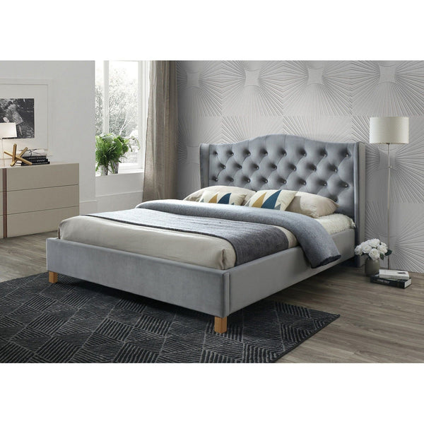 Pat ASPEN 160x200, stofa catifelata gri - BLUVEL 14, cu somiera