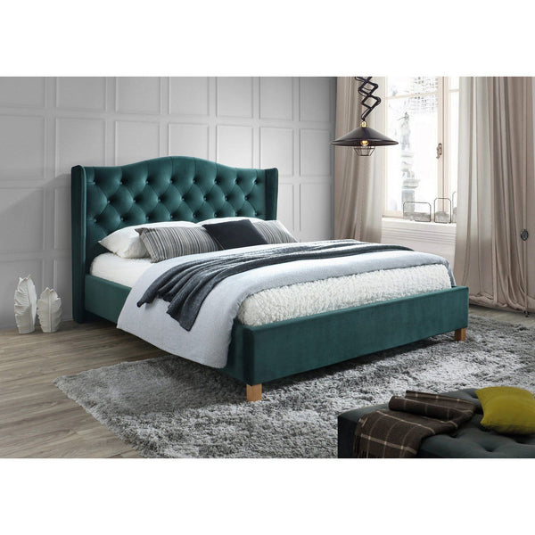 Pat ASPEN 180x200, stofa catifelata verde - Bluvel 78, cu somiera