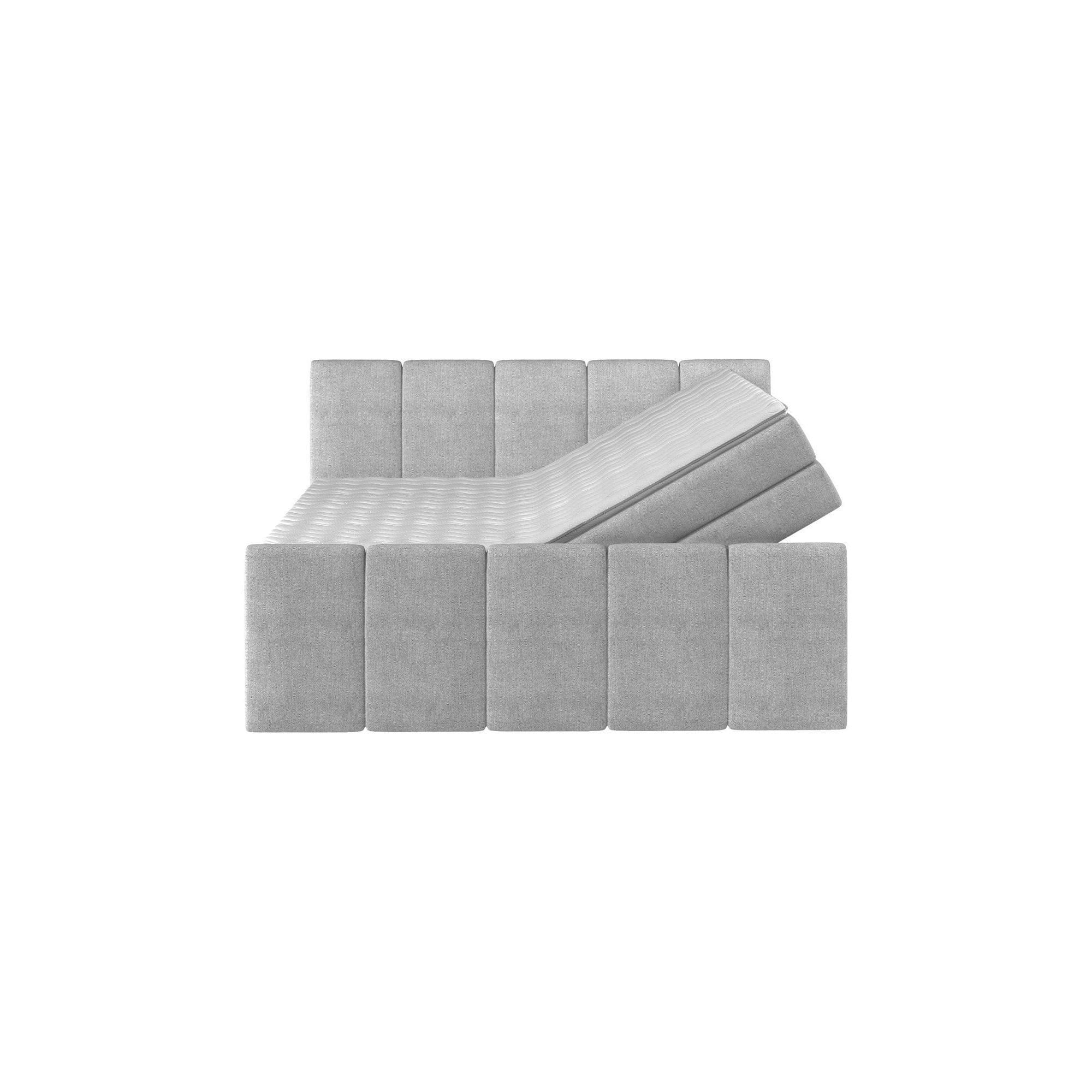 Pat boxspring FRESCO 160x200, personalizabil materiale gama Oferta Avantaj, cu saltele, topper si 2 lazi pentru depozitare