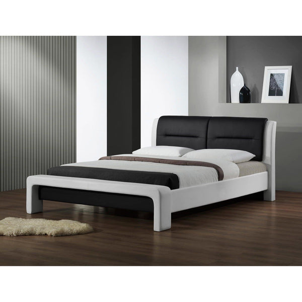 Pat dormitor Cassandra 120x200, alb/negru, piele ecologica, cu somiera
