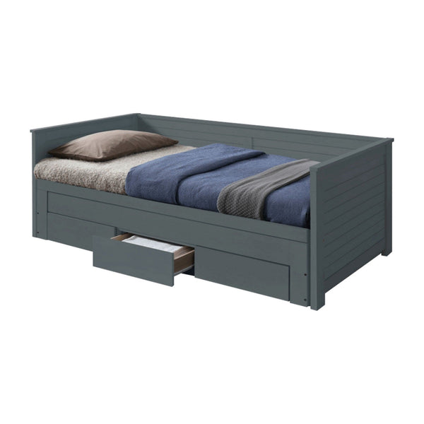 Pat extensibil GORETA, 90x200/180x200, gri, cu somiera si 3 sertare pentru depozitare