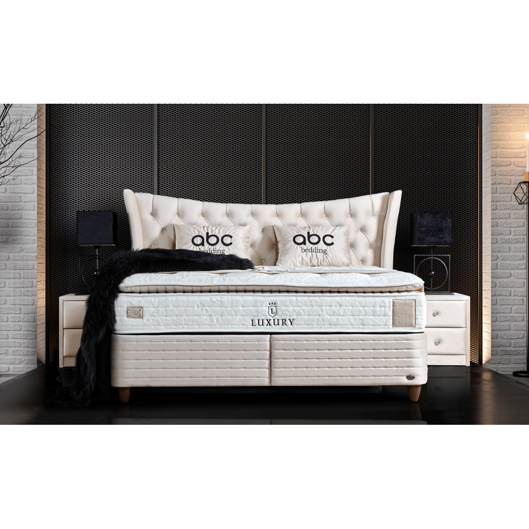 Pat Lincolin 160x200, stofa crem, cu somiera si lada pentru depozitare