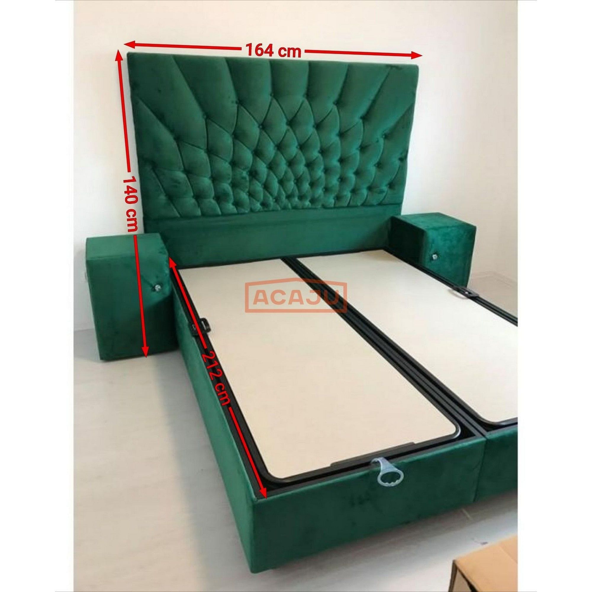 Pat Opera 160x200, stofa catifelata verde smarald, cu suport saltea si spatiu depozitare