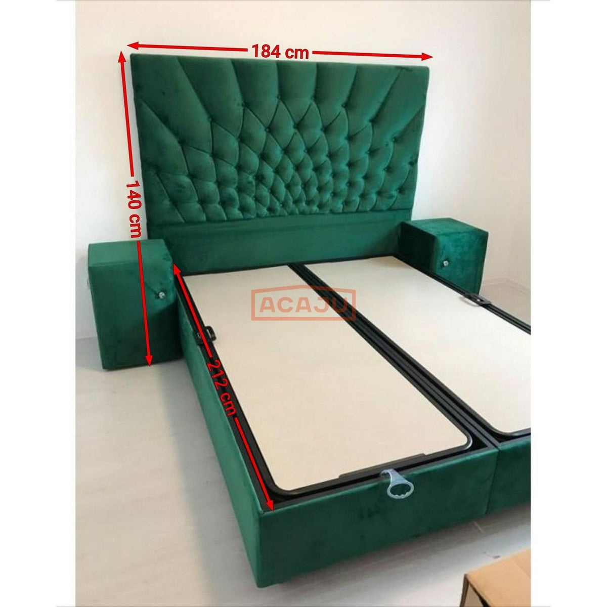 Pat Opera 180x200, stofa catifelata verde smarald, cu suport saltea si spatiu depozitare