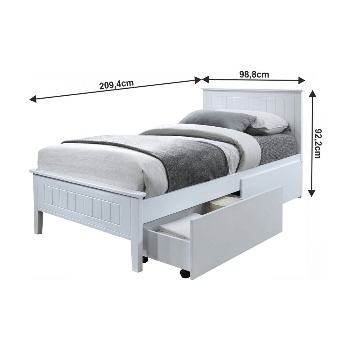 Pat pentru copii MIDEA 90x200, alb, cu somiera fixa si 2 sertare