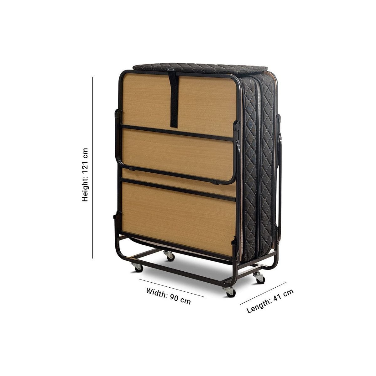 Pat pliabil XL Katlanir 90x200, stejar/negru, placaj/metal, cu saltea si somiera