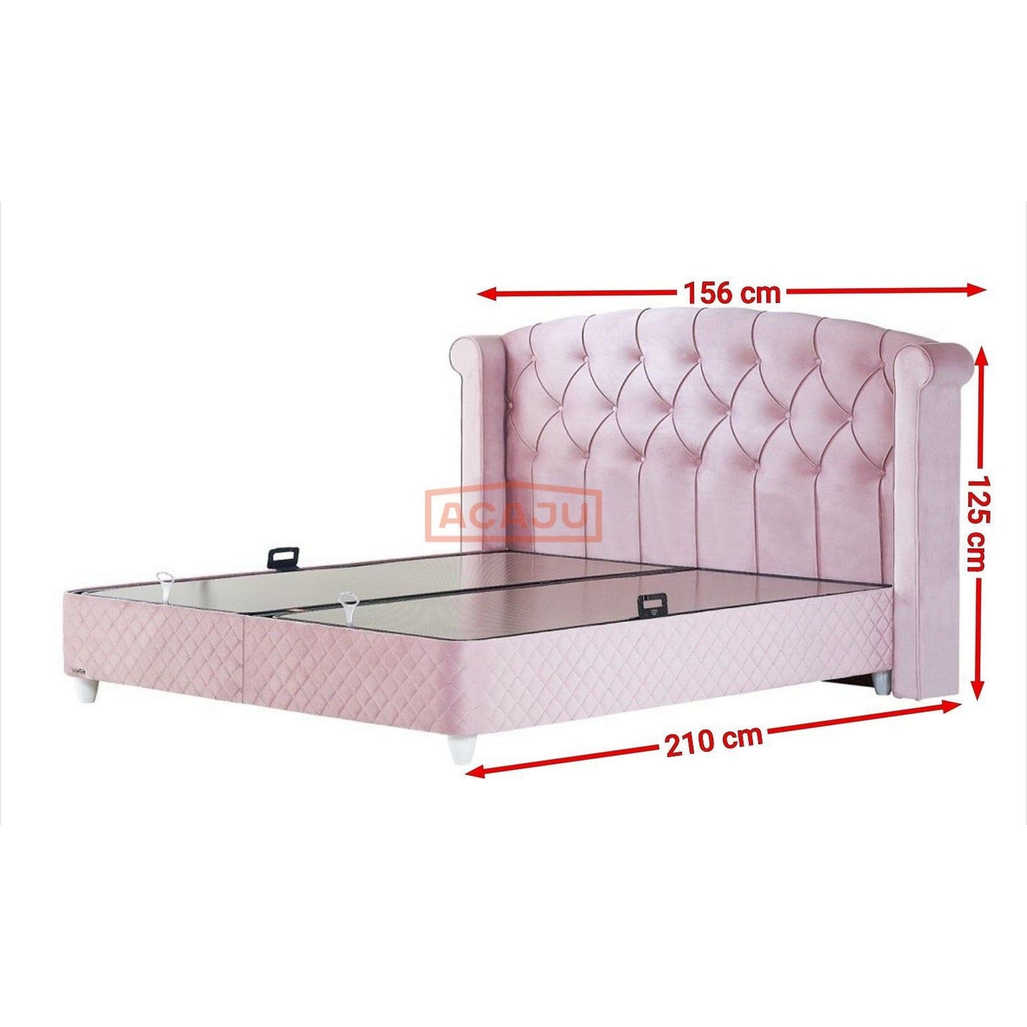 Pat Visco Lux 120x200, stofa catifelata roz, cu suport saltea si lada depozitare