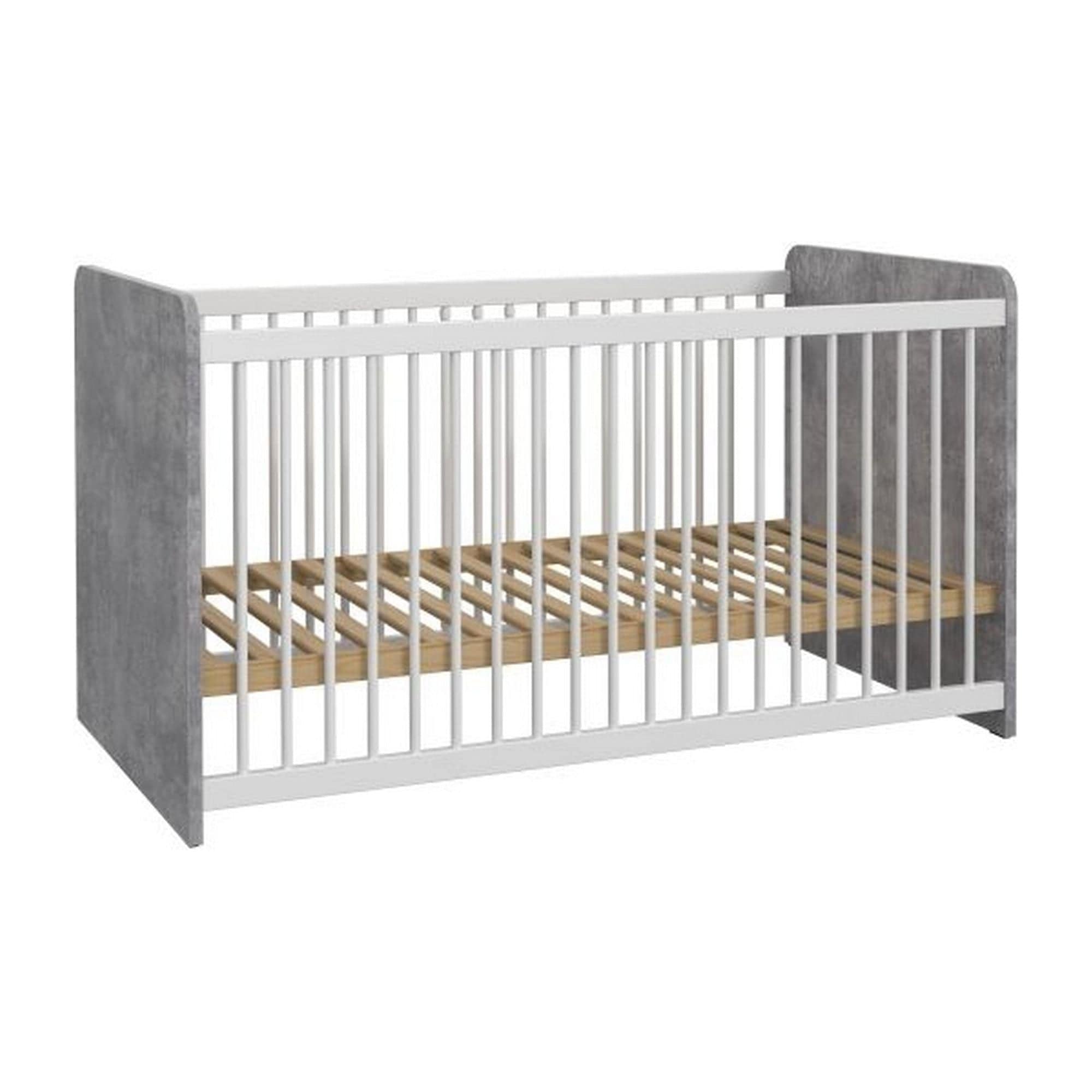 Patut pentru copii EMILY 70x140, alb/gri beton, PAL/metal, cu somiera