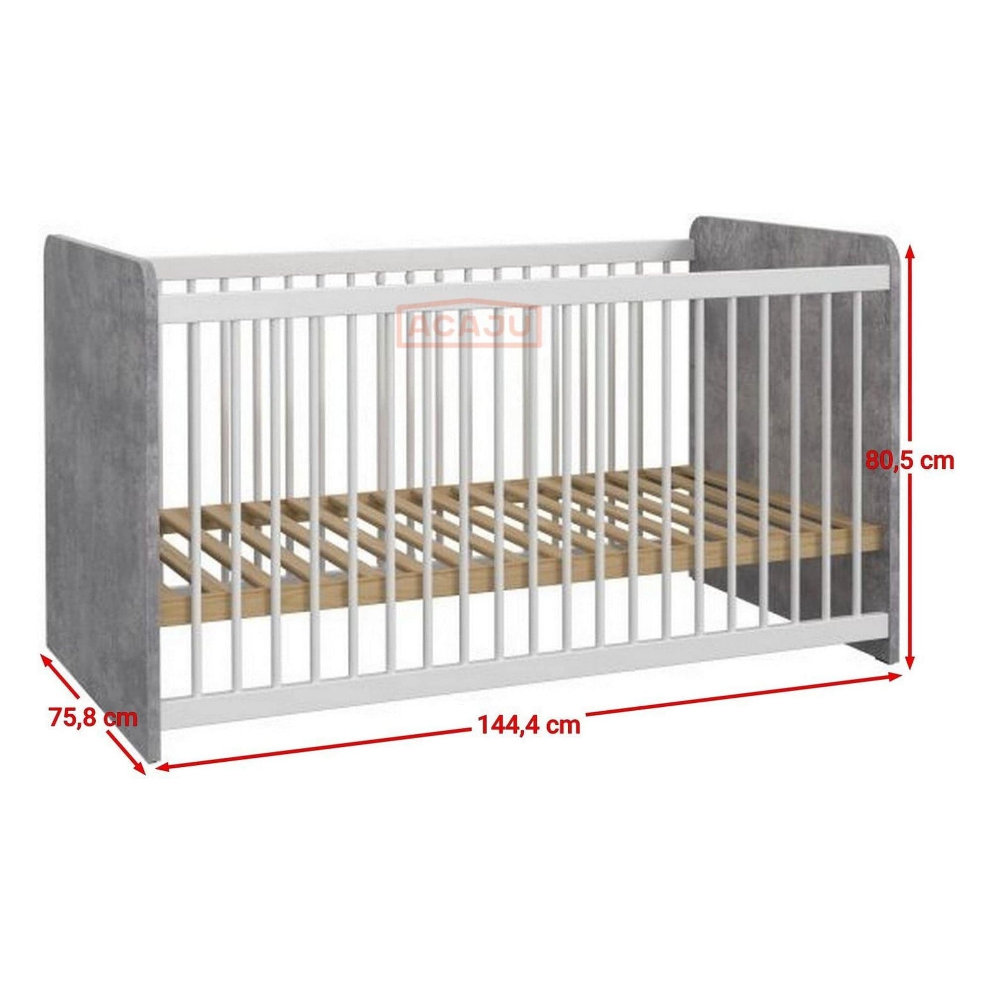 Patut pentru copii EMILY 70x140, alb/gri beton, PAL/metal, cu somiera