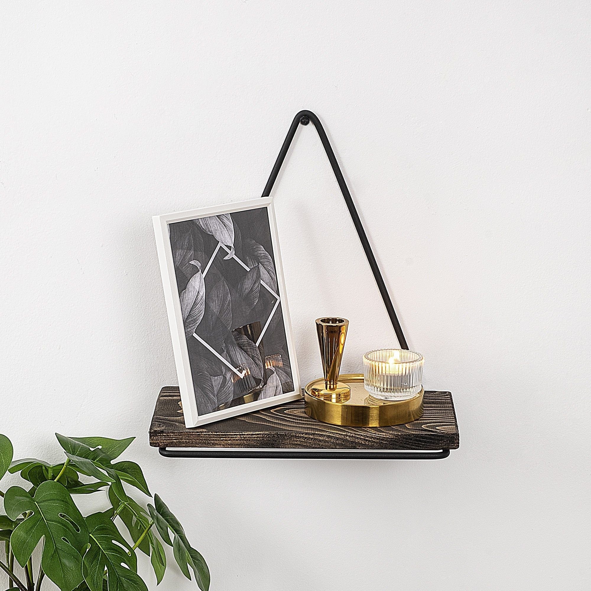 Polita BEGONIA, nuc/negru, lemn/metal, 27x15x28 cm