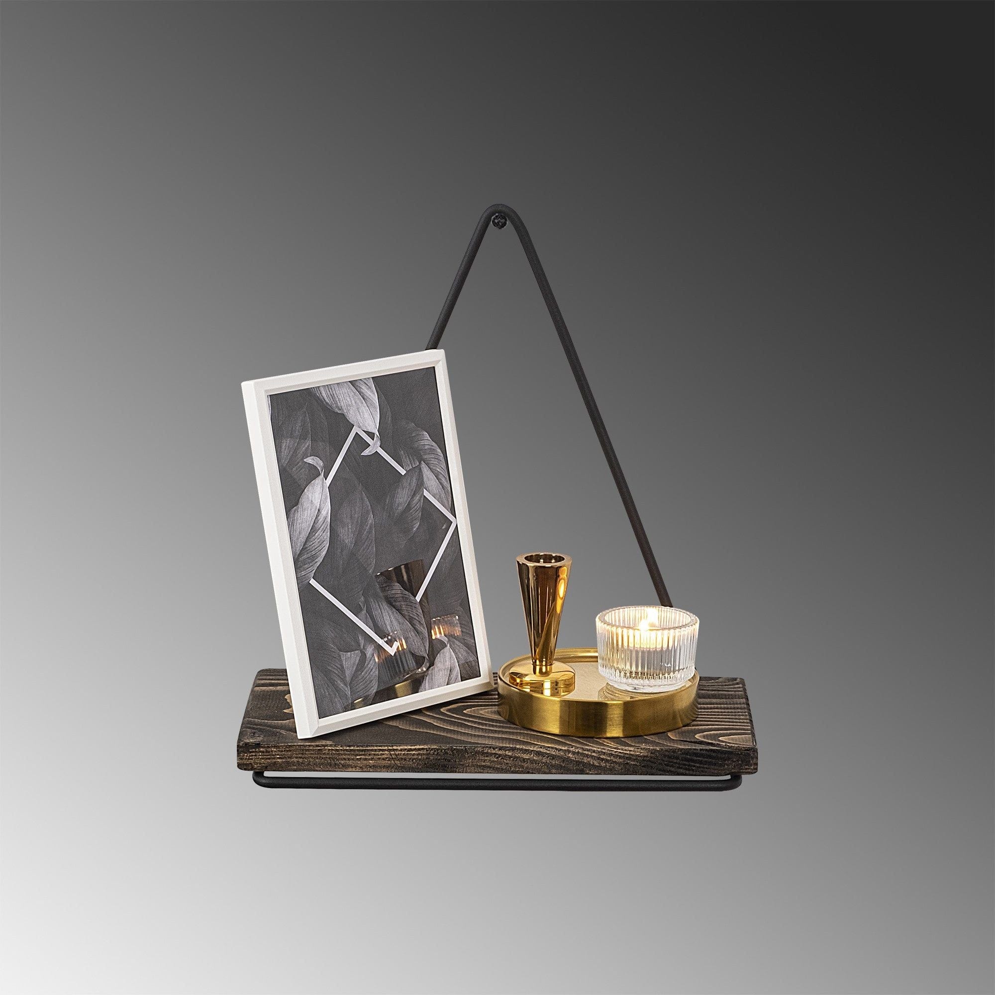 Polita BEGONIA, nuc/negru, lemn/metal, 27x15x28 cm