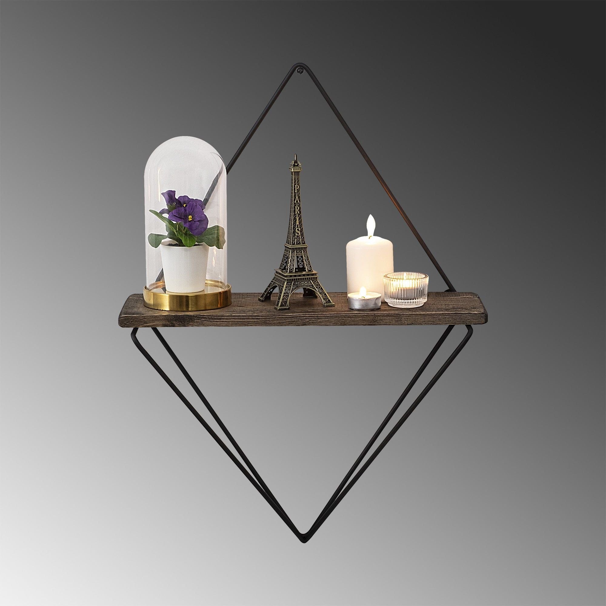 Polita PAEONIA TURCICA, nuc/negru, lemn molid/metal, 27x15x30 cm