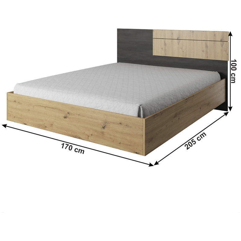 Cadru pat dormitor BAFRA, DTD laminat, stejar artizanal/pin negru norvegian, 160x200 cm, fara somiera si saltea