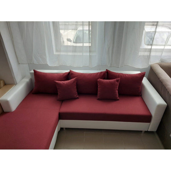 PRODUS RESIGILAT - Coltar extensibil ARON, sezlong stanga, stofa clasica rosie - METRO 59/piele ecologica alba - BRANCO 19, 250x160x75 cm