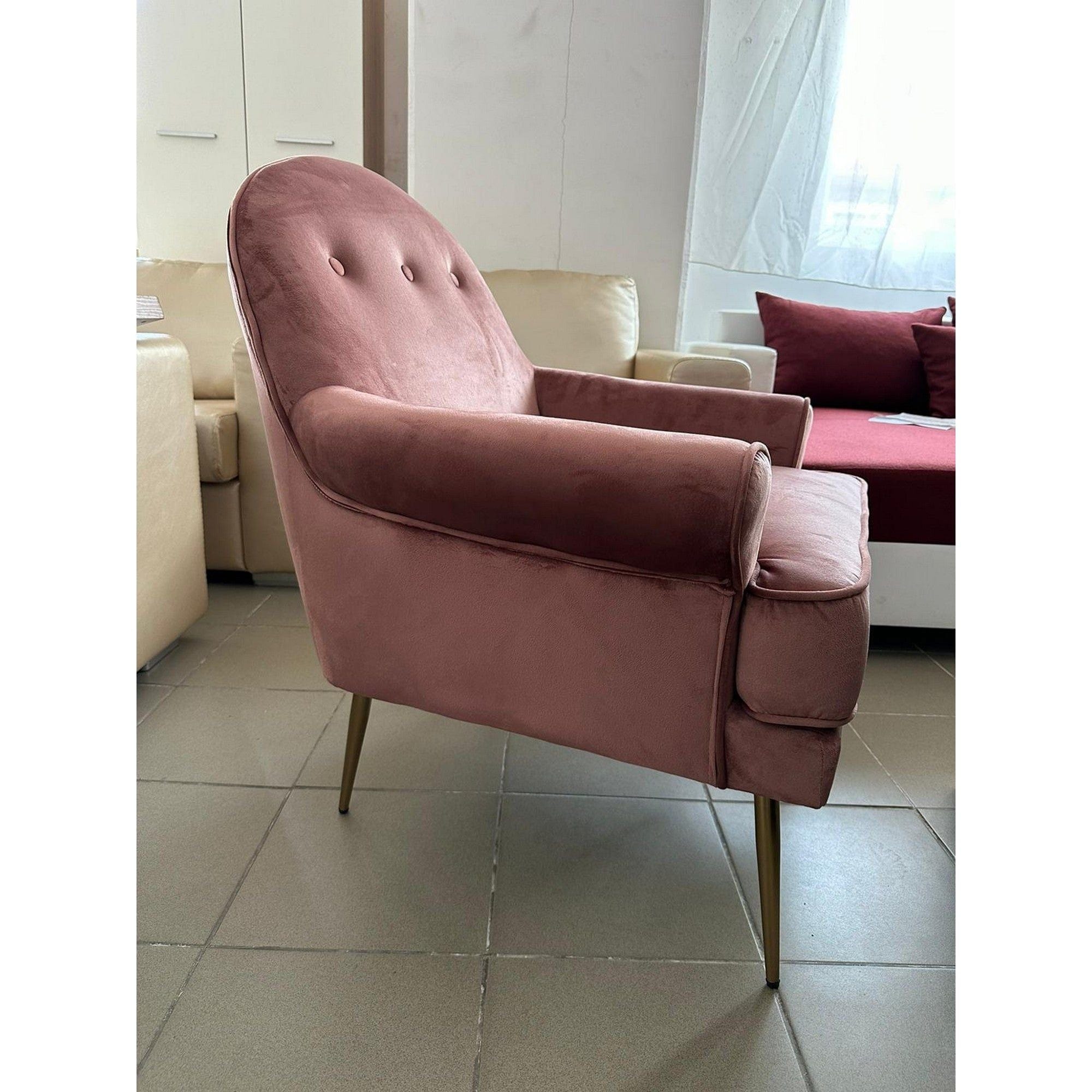 PRODUS RESIGILAT - Fotoliu SANTI, catifea roz/auriu, 74x74x88x45 cm
