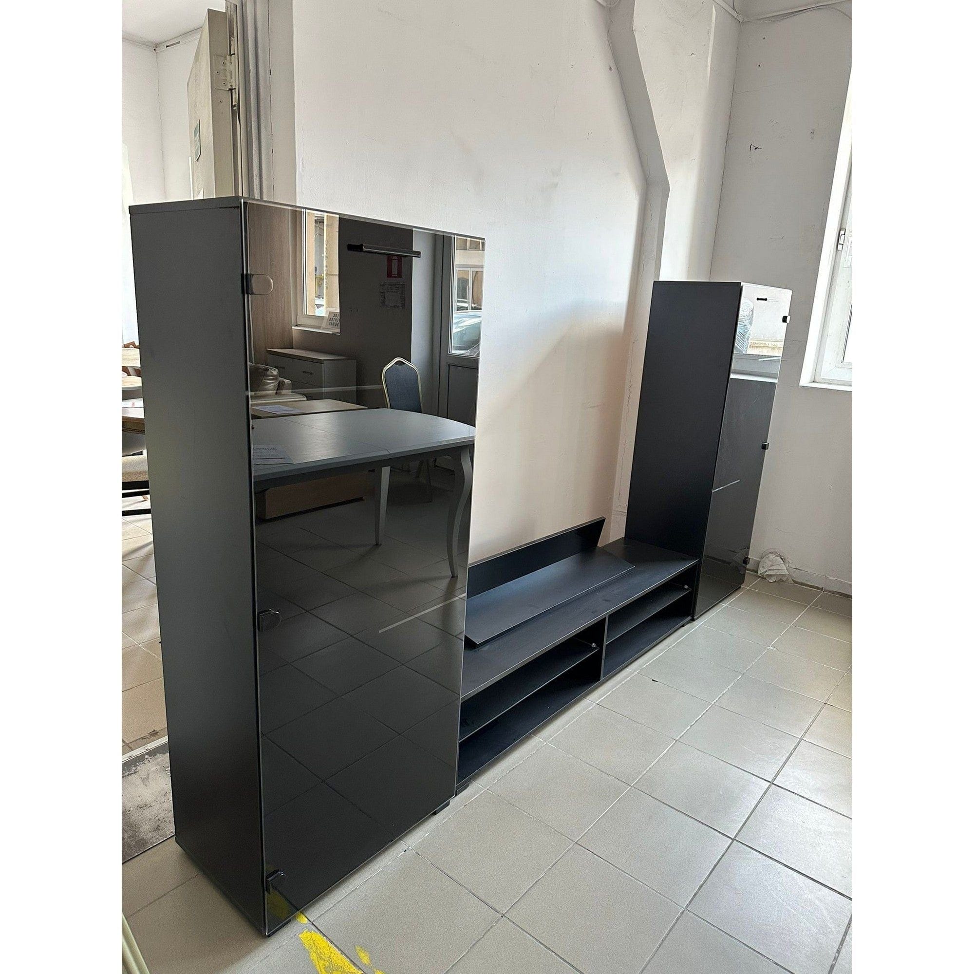 PRODUS RESIGILAT - Living Modern, negru, PAL/sticla, 280x42x148 cm