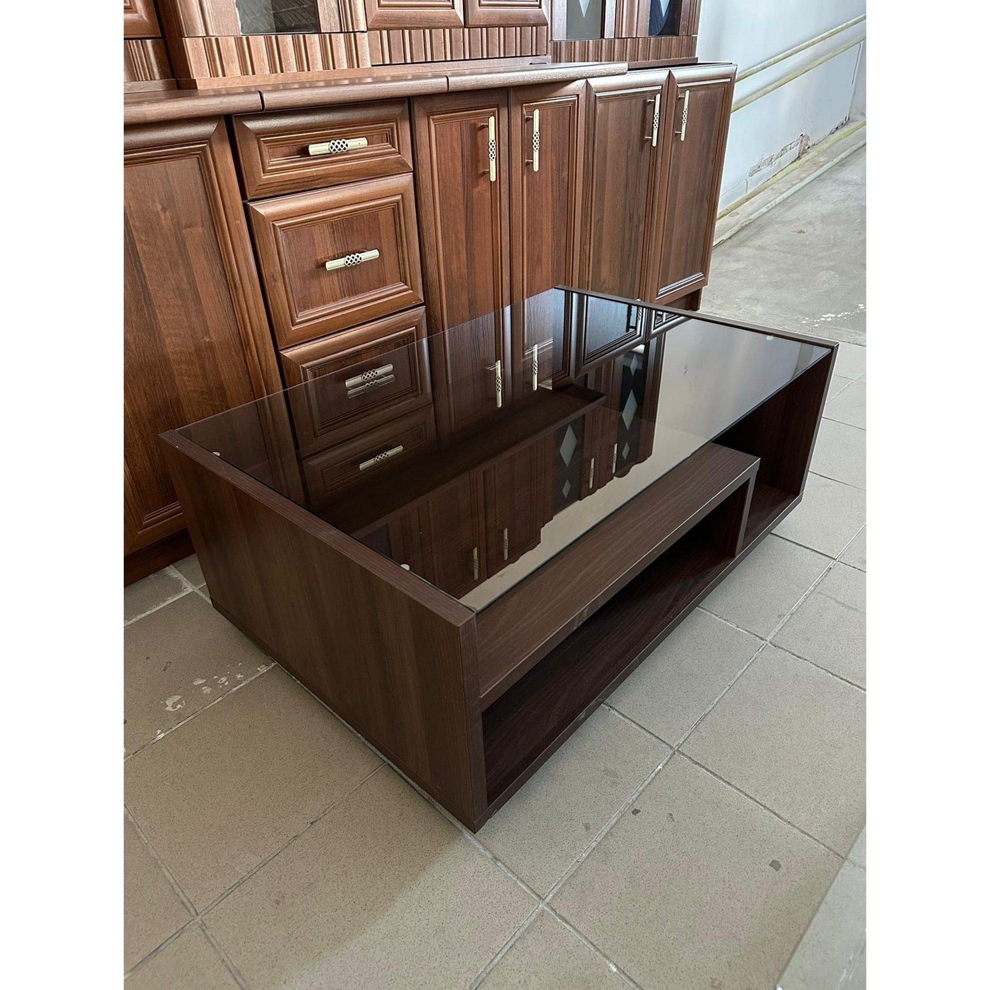 PRODUS RESIGILAT - Masuta cafea L100 ZEPPELIN, nuc, PAL/sticla, 100x65x40 cm