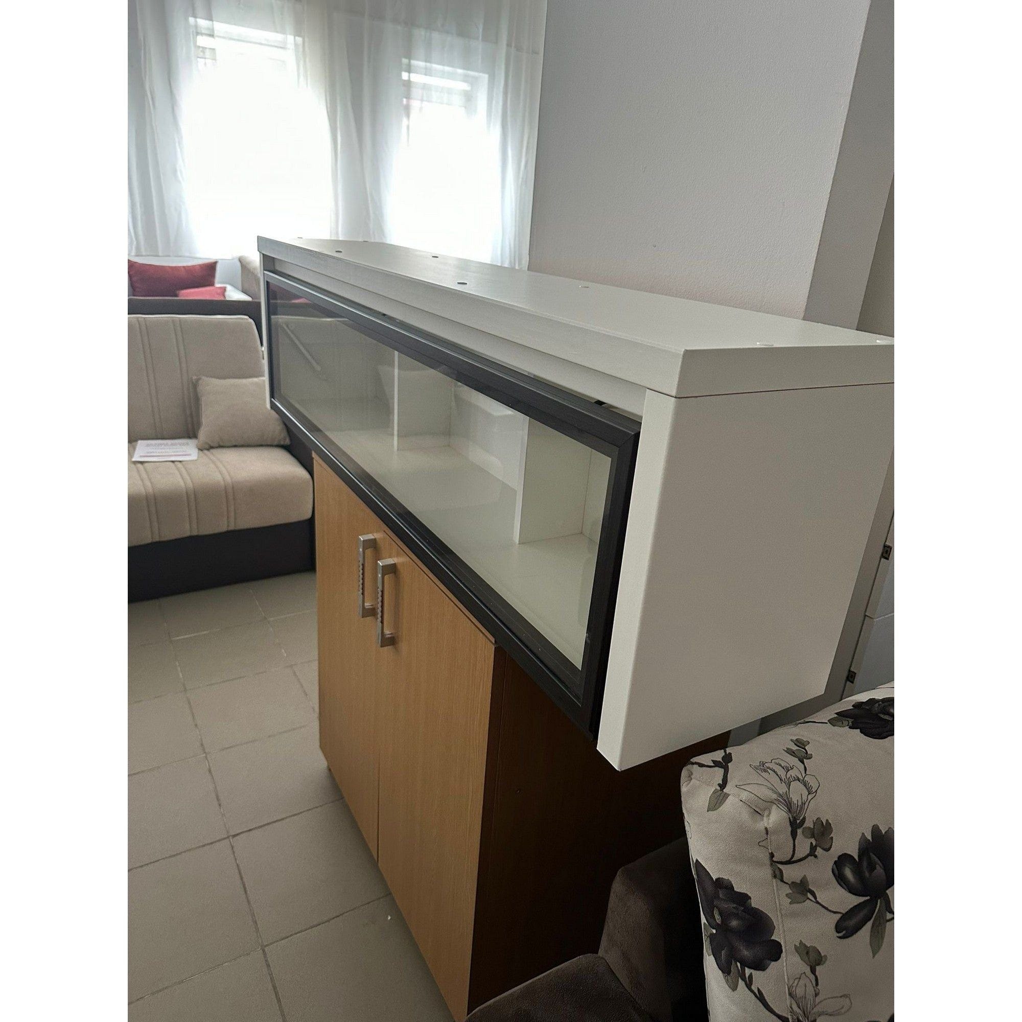 PRODUS RESIGILAT - Vitrina suspendata Kaspian, alb/negru, PAL/sticla, 143.5x30.5x40 cm