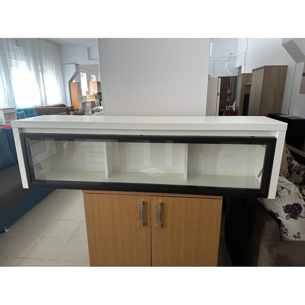PRODUS RESIGILAT - Vitrina suspendata Kaspian, alb/negru, PAL/sticla, 143.5x30.5x40 cm