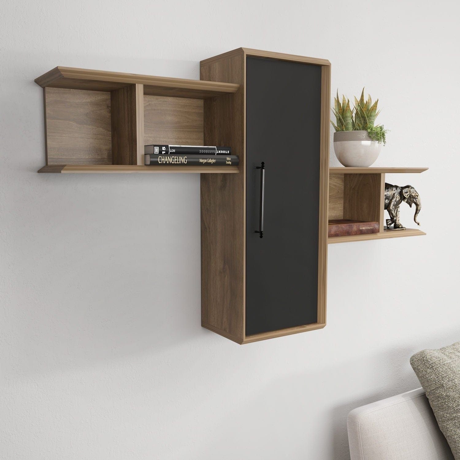 Raft OLIDA, nuc/negru, PAL melaminat, 119x35x52 cm