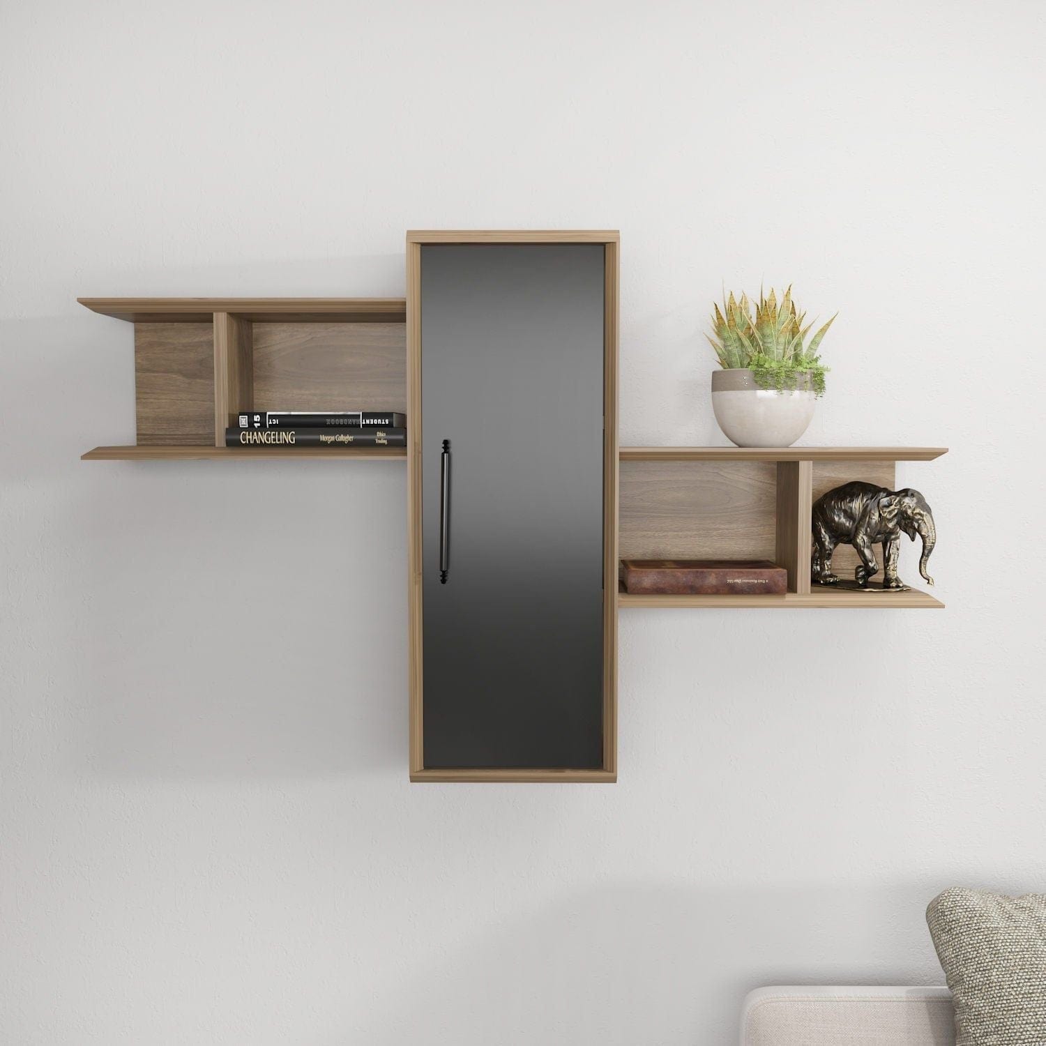 Raft OLIDA, nuc/negru, PAL melaminat, 119x35x52 cm
